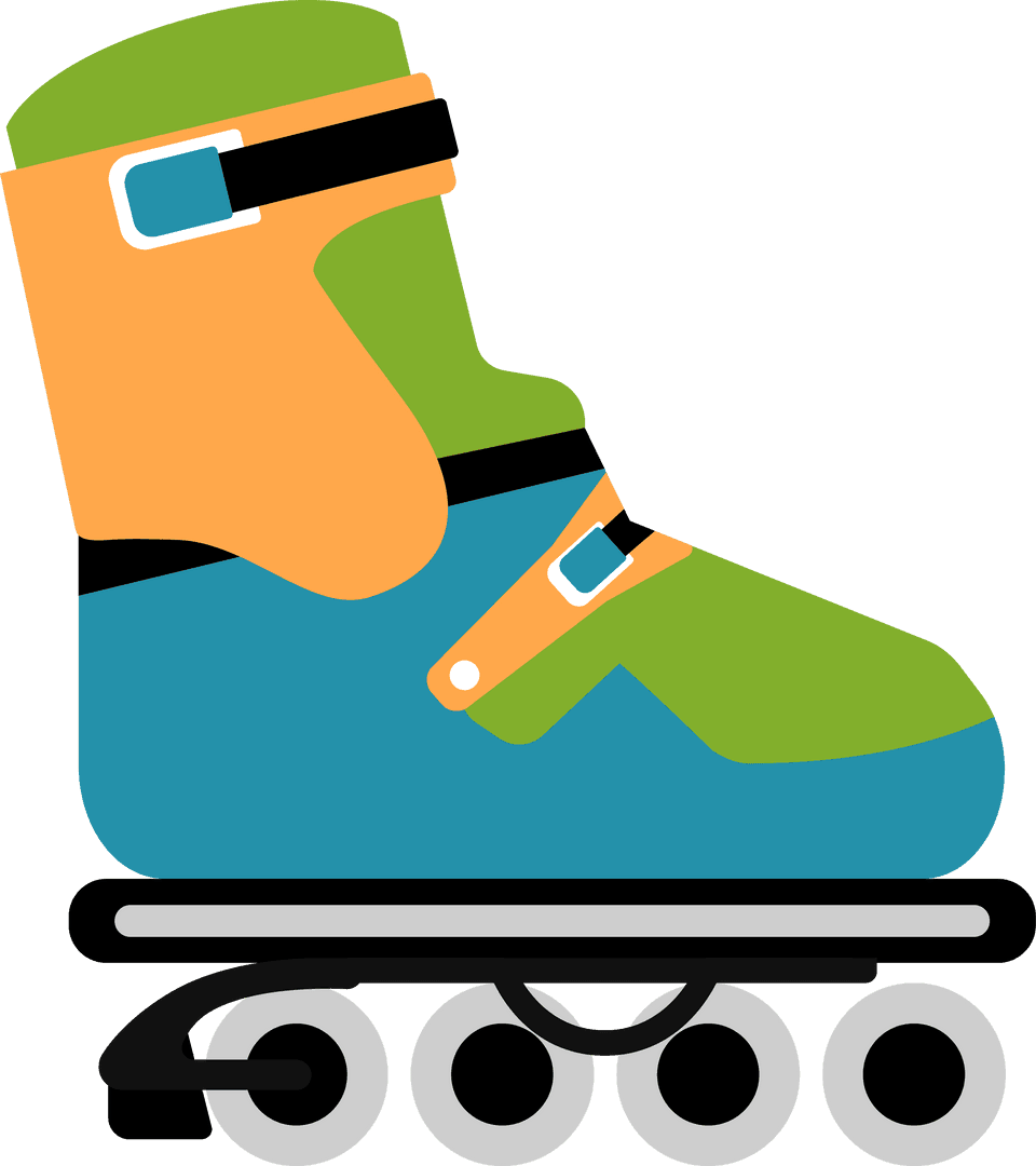 Colorful Inline Skate Boot with Strap Buckles on Transparent Background