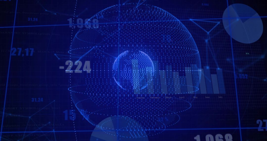 3D Digital Globe with Data Visualizations in Futuristic Interface