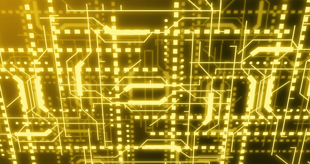 Futuristic Yellow Circuit Board Design with Glowing Lines