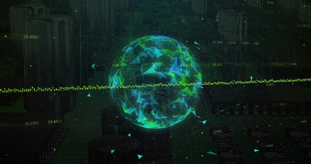 Holographic Globe Rotating in High-Tech Data Center