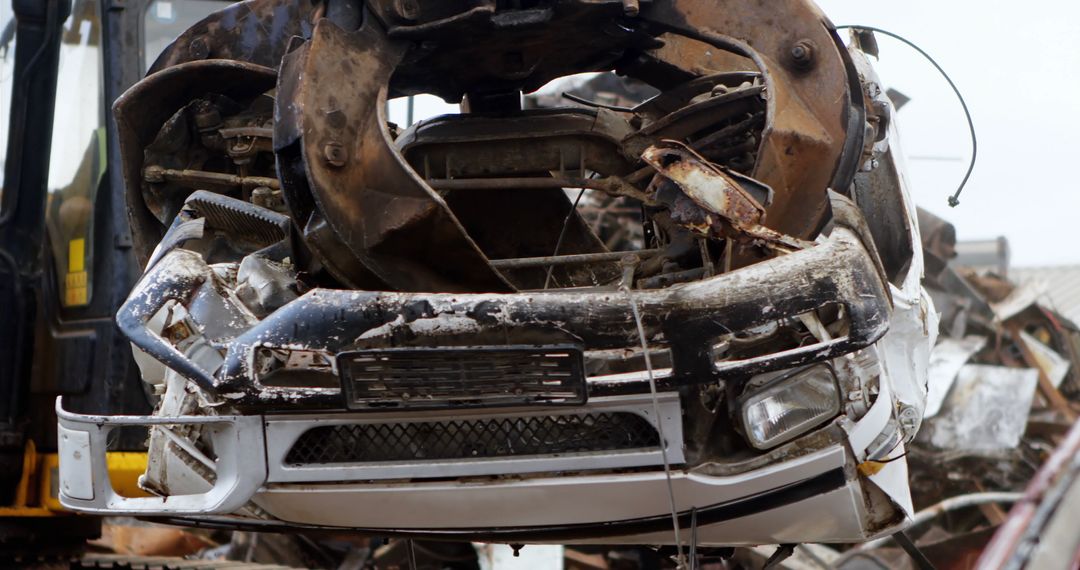 Crushed Car Wreck in Junkyard Under Metal Claw - Free Images, Stock Photos and Pictures on Pikwizard.com