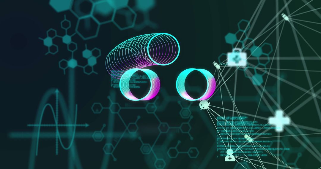 Futuristic Digital Interface with Network Connections and Data Symbols