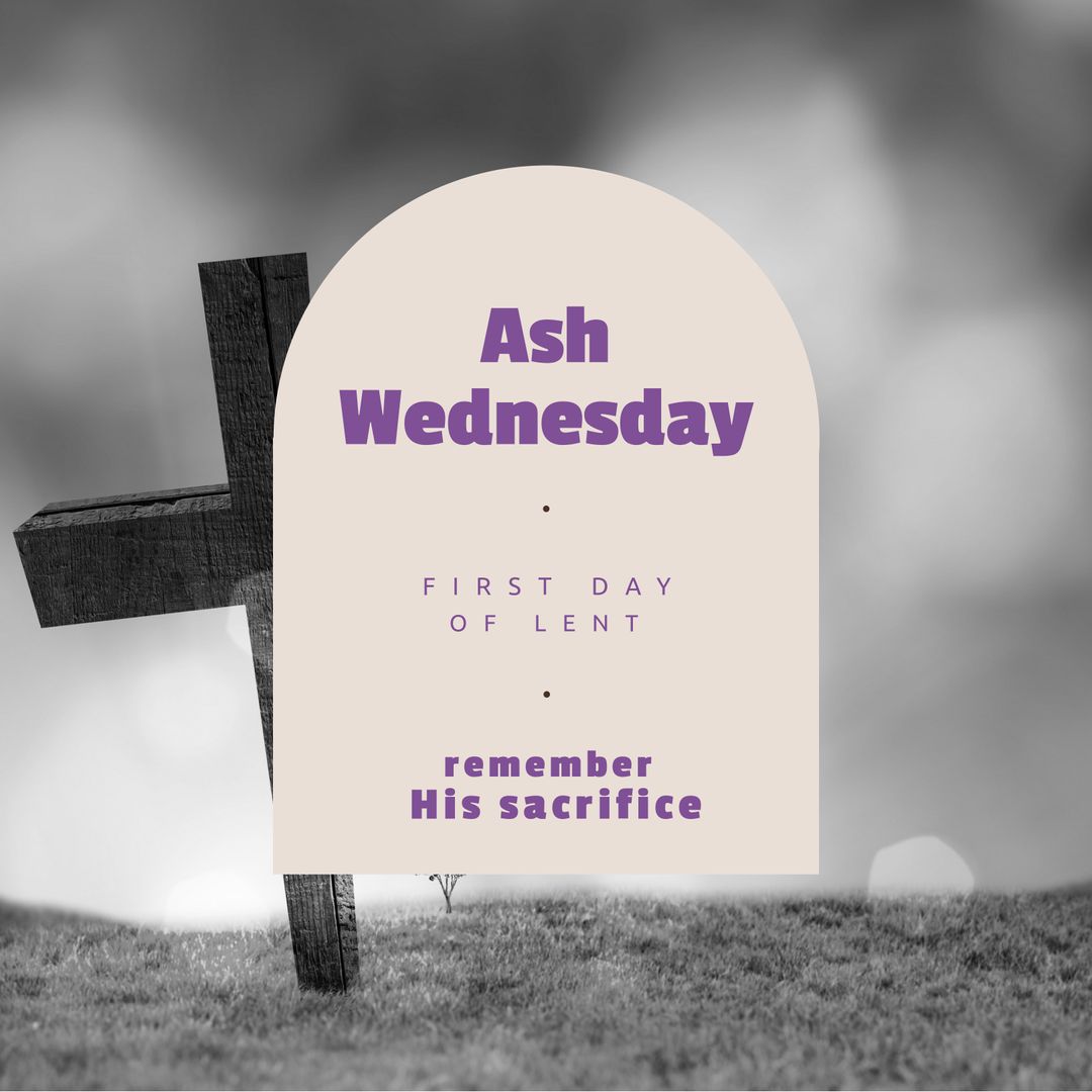 Ash Wednesday Digital Message with Cross on Grassy Hill