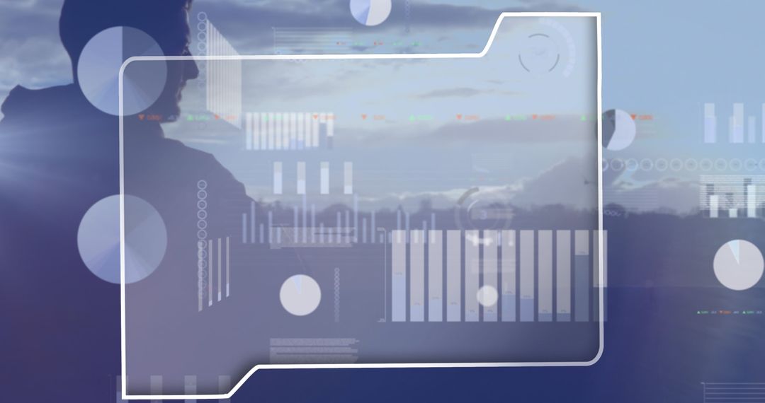 Caucasian Man with Data Overlapping Landscape Background