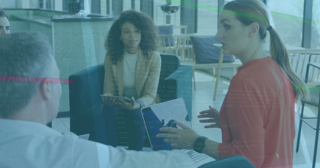 Diverse Team Discussing Technology and Data Processing Concepts