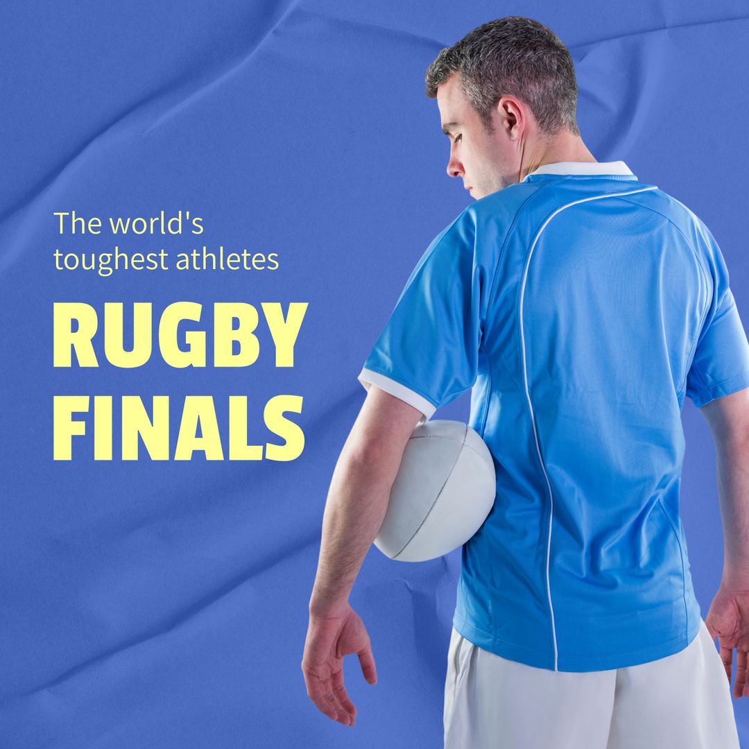 Rugby Finals Announcement with Male Player in Blue Jersey - Download Free Stock Templates Pikwizard.com
