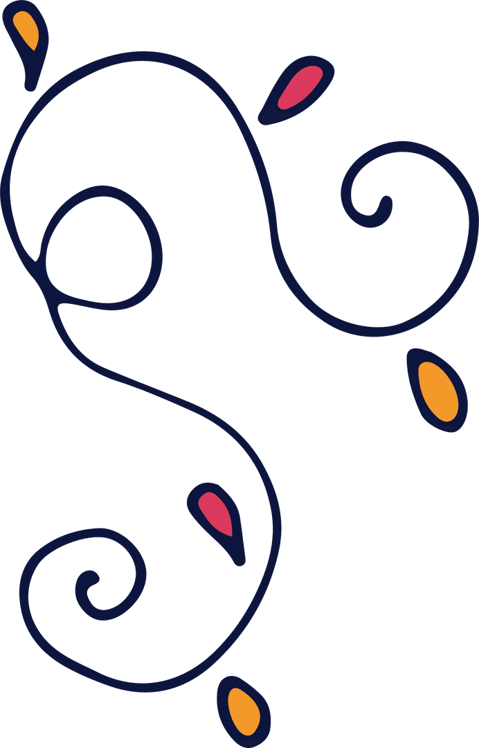 Swirling Plant Shape With Colorful Leaves on Transparent Background