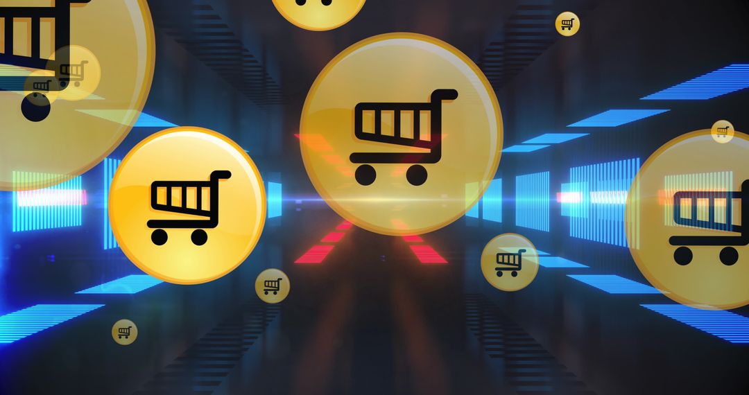 Digital Shopping Cart Icons on Futuristic Background