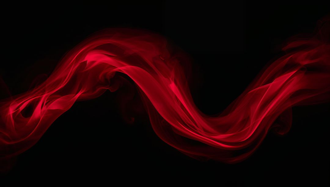 Flowing Crimson Silk Wave with Sheer Smoke Texture on Black Backdrop, Abstract Motion Art