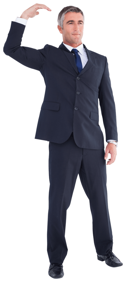 Confident Businessman Gesturing with Raised Hand Transparent Background