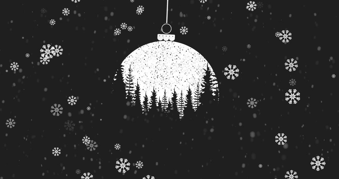 Christmas Bauble with Forest Silhouette and Snowflakes