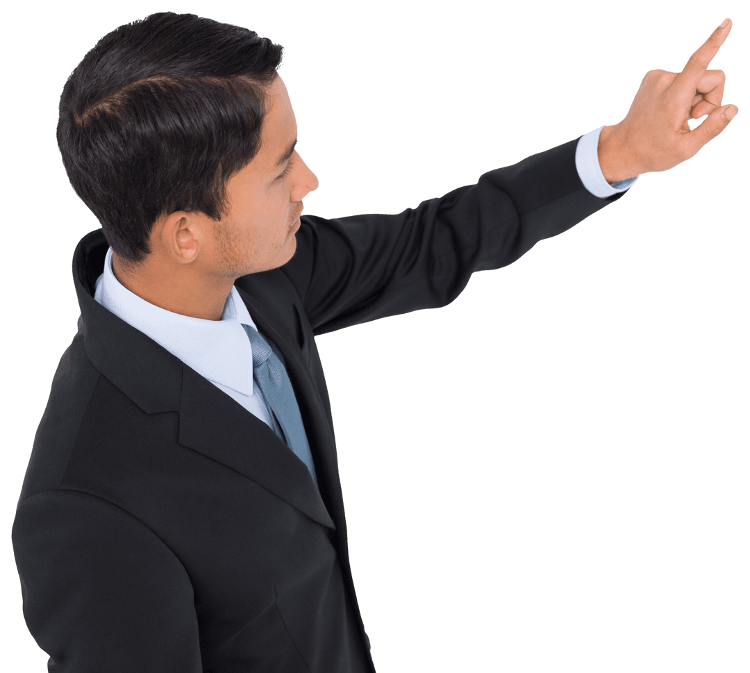Transparent Businessman Pointing Action Gesture on Isolated Background