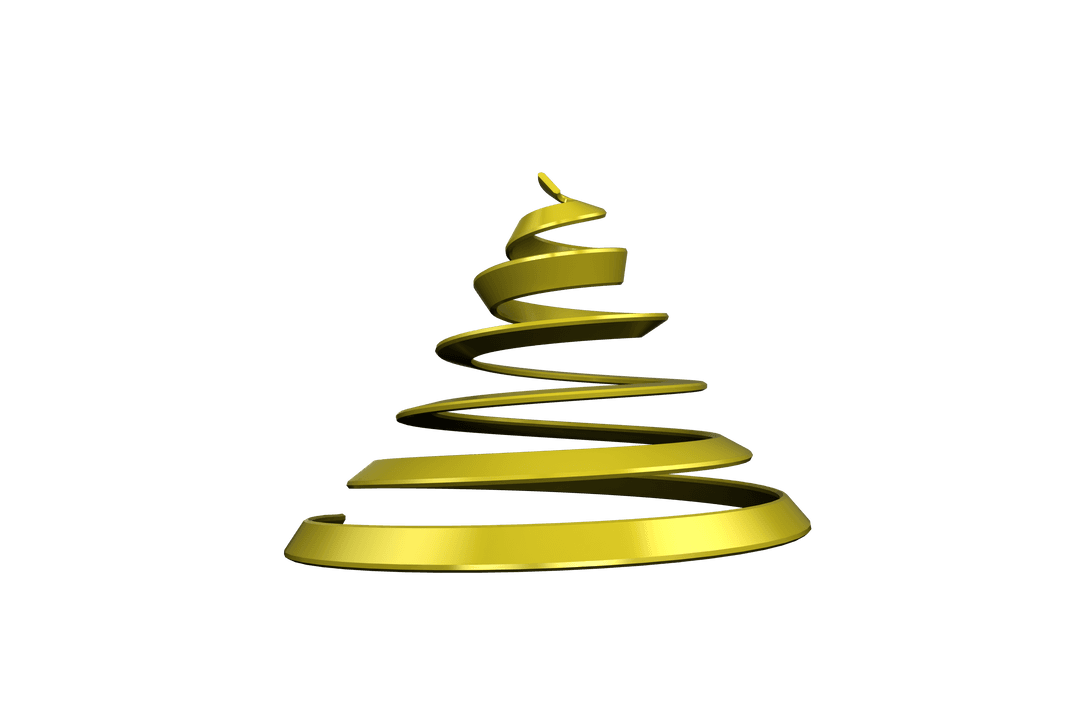 Spiral Golden Christmas Tree on Transparent Background