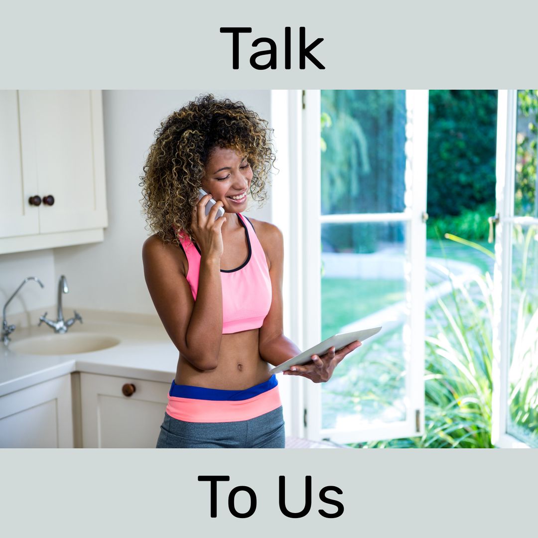 Young Woman Multitasking with Tablet and phone at Home Office