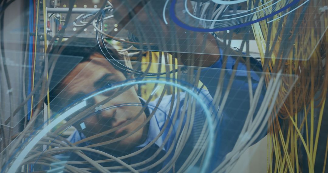 IT Technician Working On Server Wiring