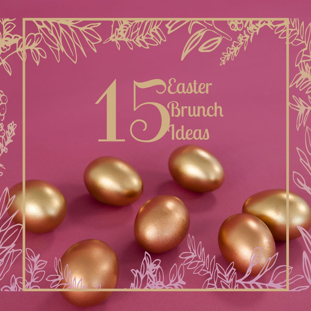 Easter Brunch Ideas with Golden Eggs on Decorative Background