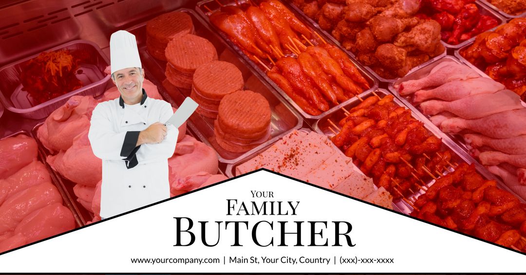 Local Butcher Fresh Meat Selection with Smiling Chef - Download Free Stock Templates Pikwizard.com