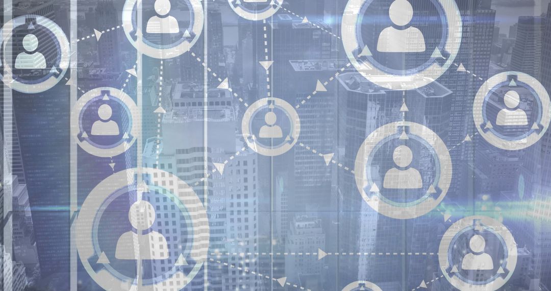 Innovative Networking: Digital Connectivity with Urban Skyline Backdrop