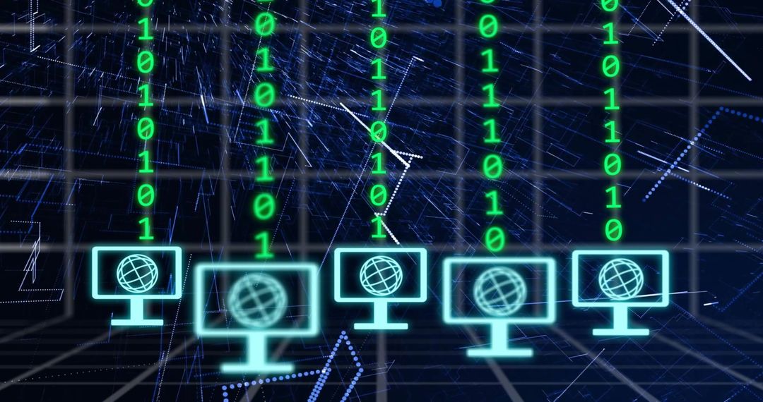 Digital Network with Binary Data and Global Icons