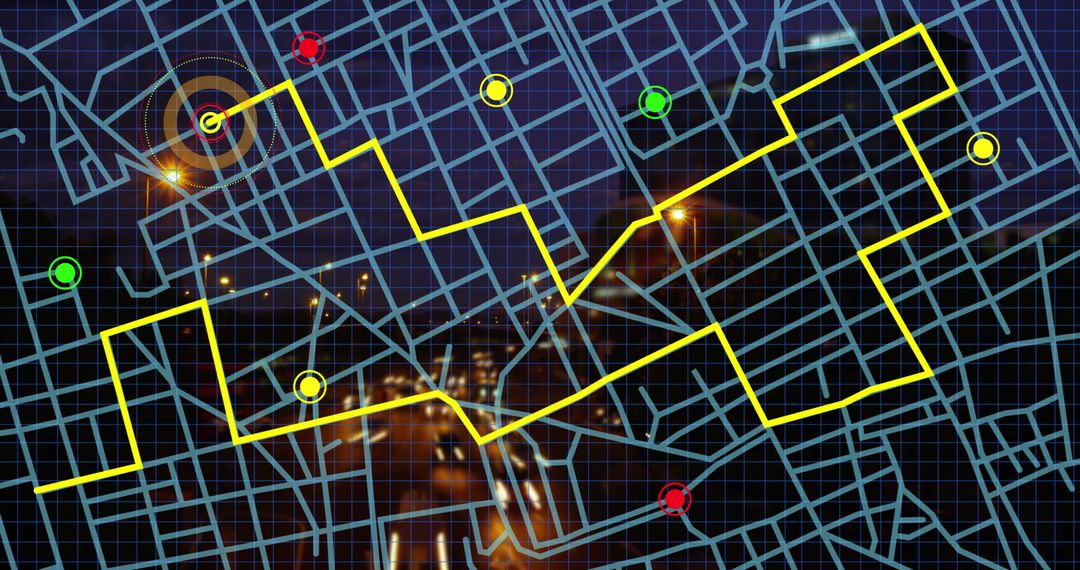 Navigation Map Line Scheme Over Night City Lights GPS Concept