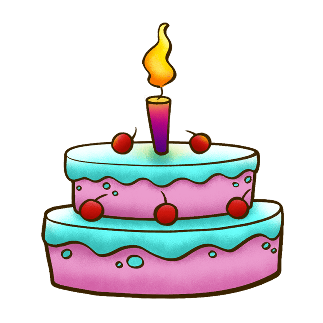 Transparent Birthday Cake Sticker with Candle and Cherries