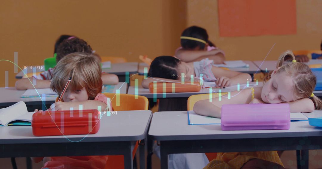 Students Resting Heads During Class in School Classroom