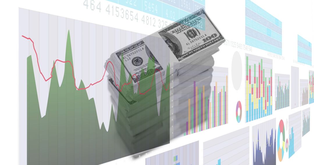 Financial Data Visualization with Stacked Dollar Bills