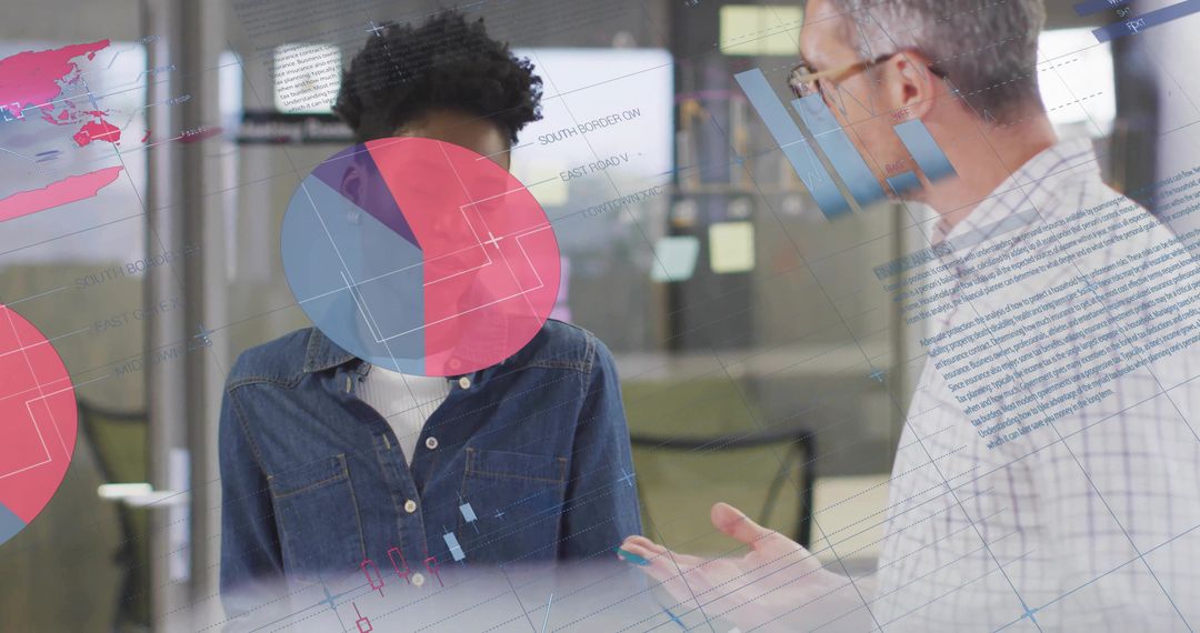 Business Professionals Analyzing Data with Digital Infographics