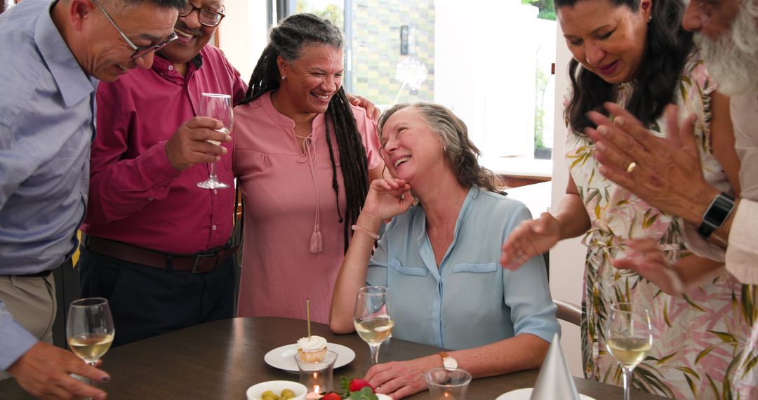 Senior Woman Celebrating Birthday with Diverse Friends