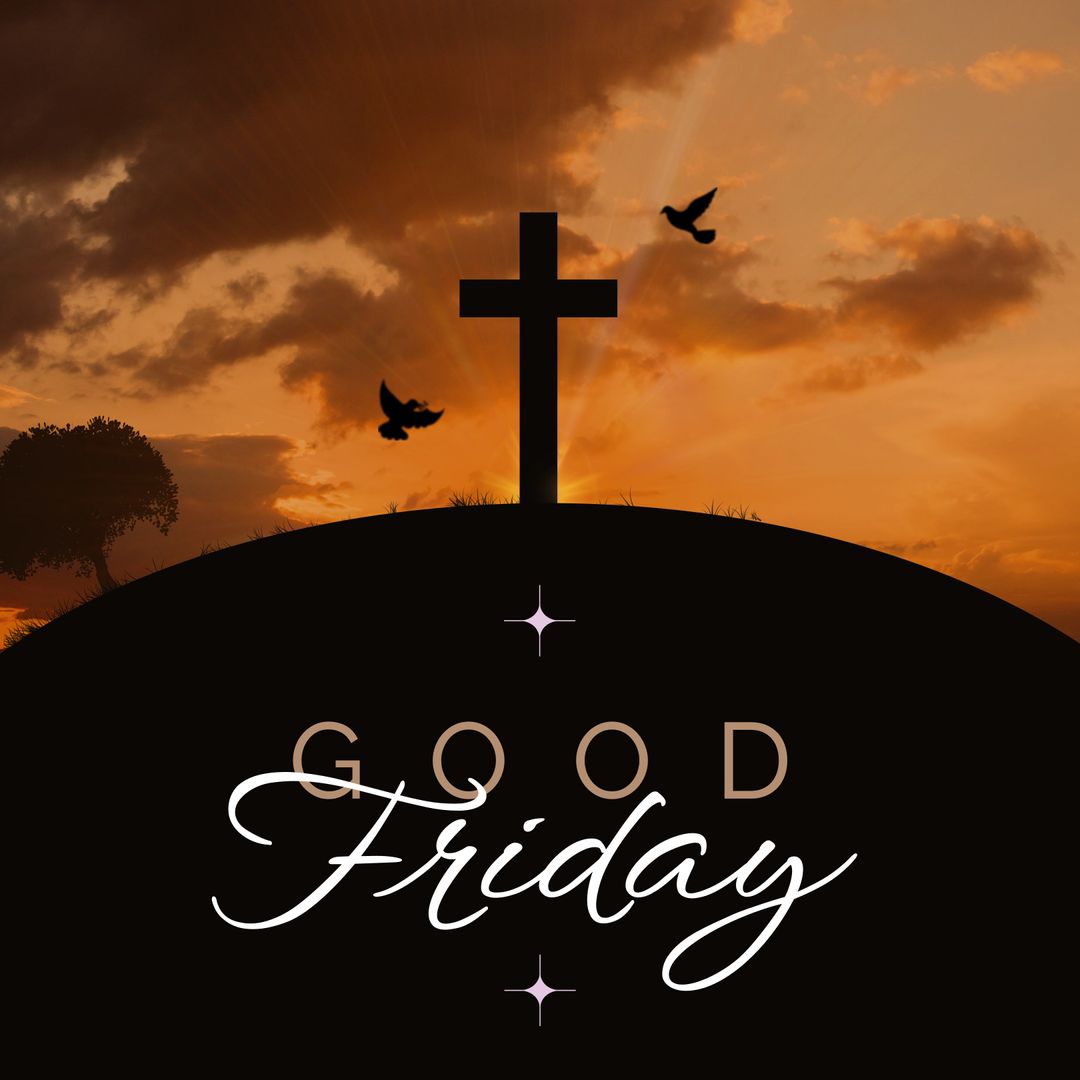 Good Friday Crucifix at Sunset with birds