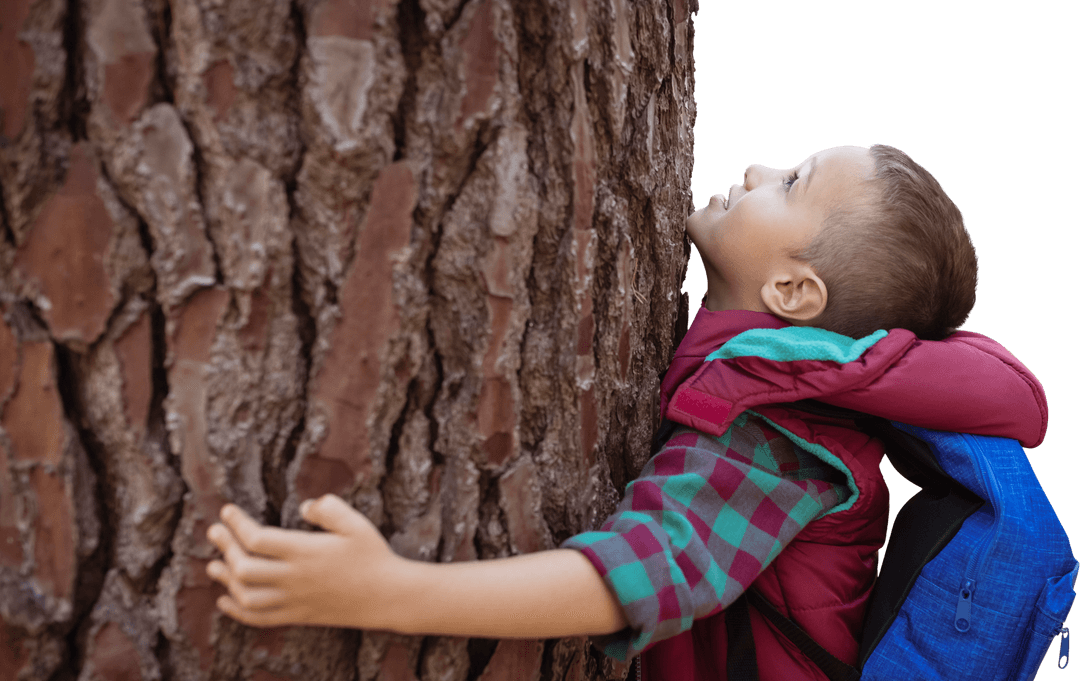 Child Enthusiastically Hugging Tree Transparent Background