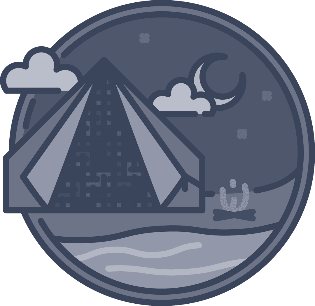 Digital Illustration of Tent and Moon on Transparent Badge