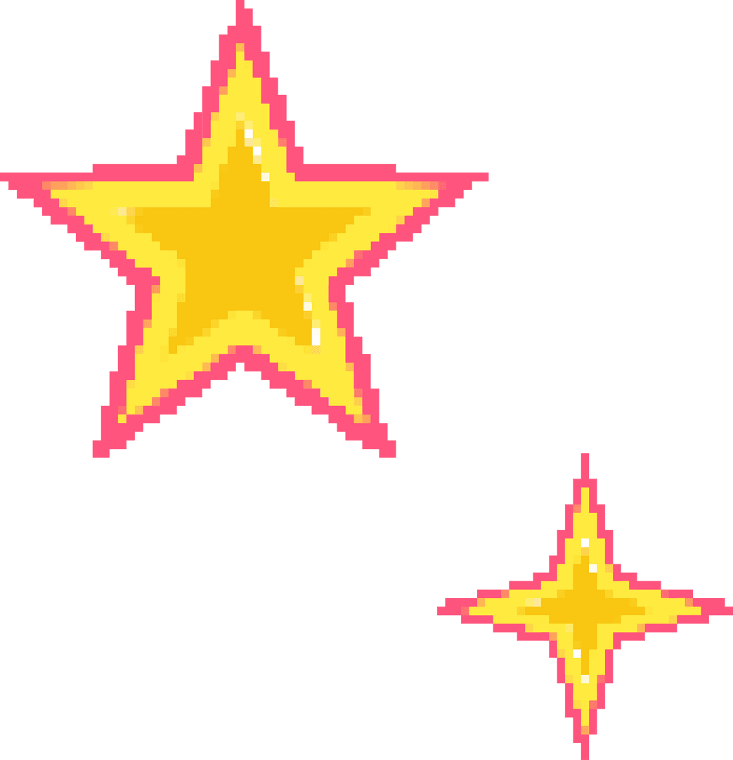 Pixel-Art Glowing Stars on Transparent Background