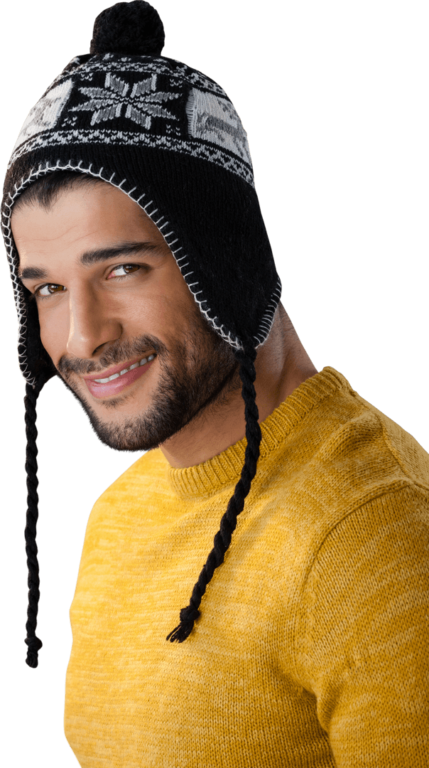Transparent Portrait of Smiling Man Wearing Knit Winter Hat