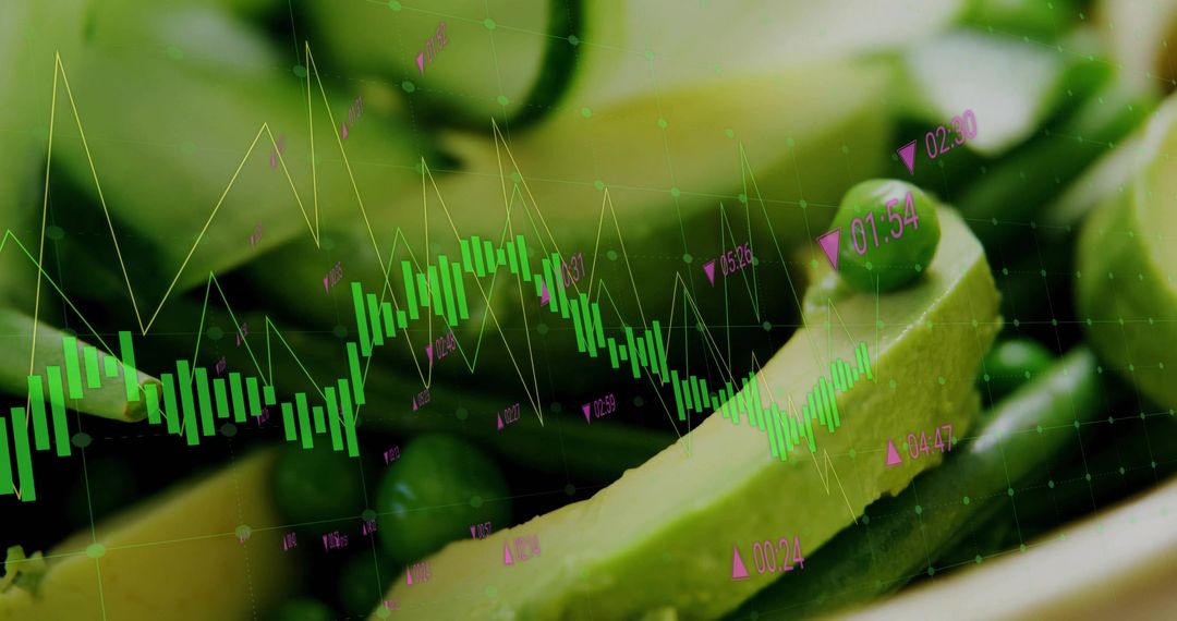Abstract Financial Graphs over Healthy Vegetables Digital Art