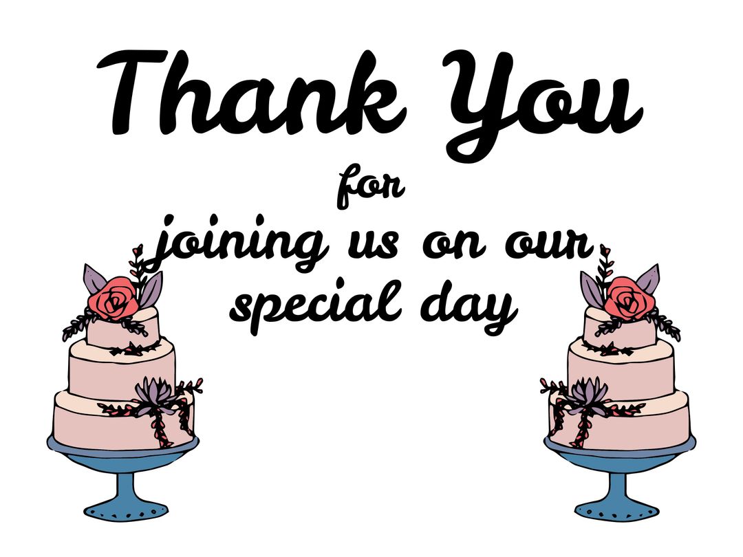 Elegant Thank You Card with Tiered Cakes and Floral Decorations