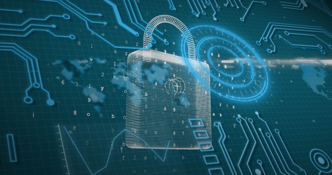 Cybersecurity Concept with Digital Padlock and Code Overlay