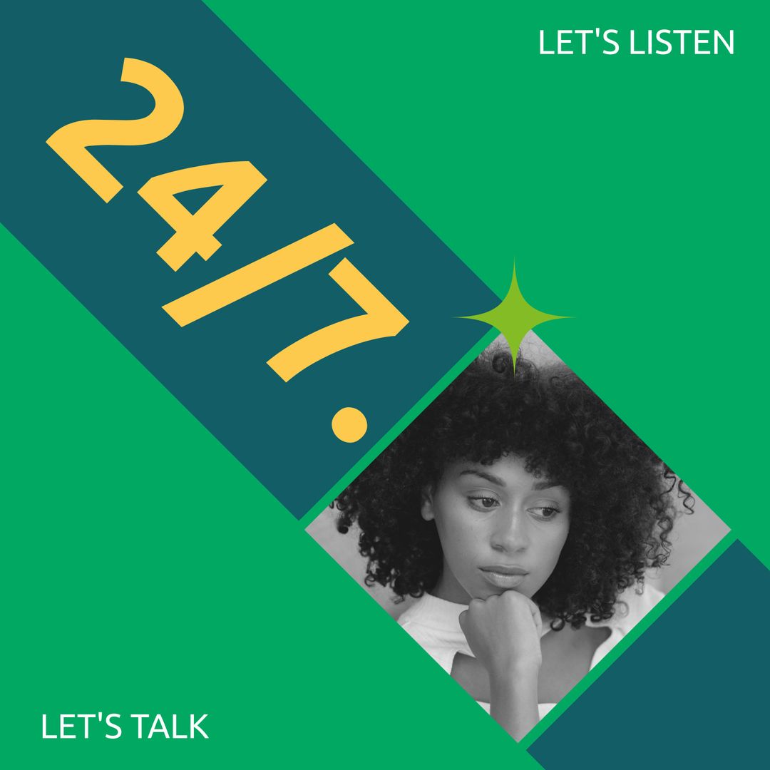 Samaritans Awareness 24/7 Support Banner with Thoughtful Woman