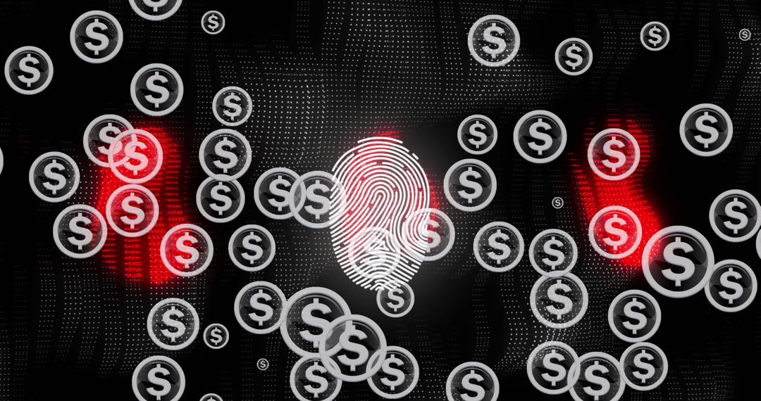 Digital Security with Fingerprint and Dollar Symbols Over Dark Background
