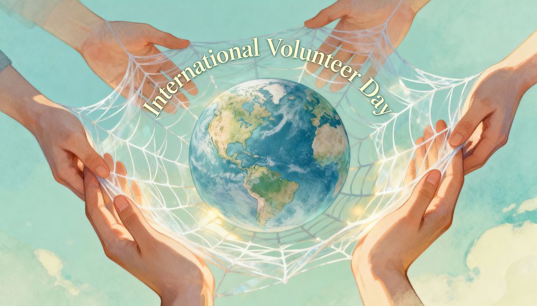 Hands Holding Earth in Supportive Volunteer Net Celebrating International Volunteer Day