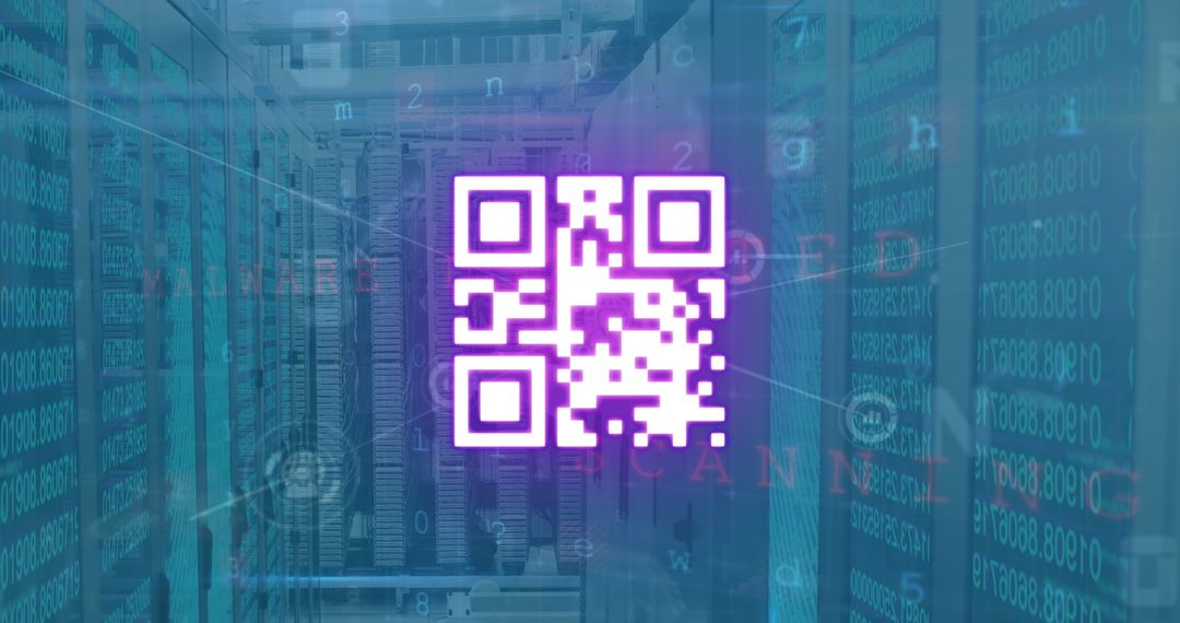 Futuristic QR Code with Digital Security Overlay