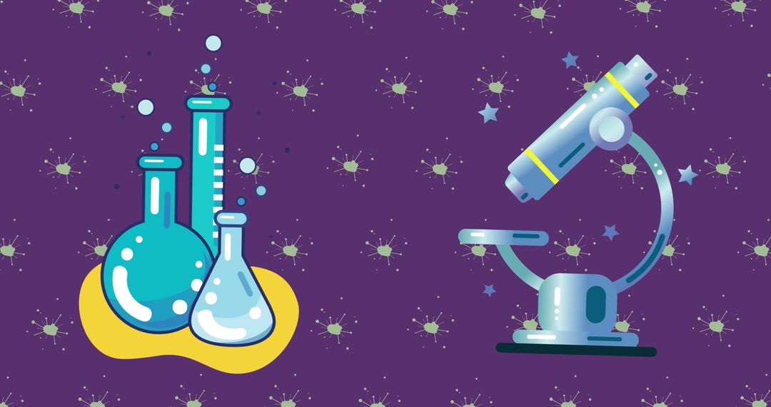 Stylized Laboratory Equipment with Microscope on Abstract Background