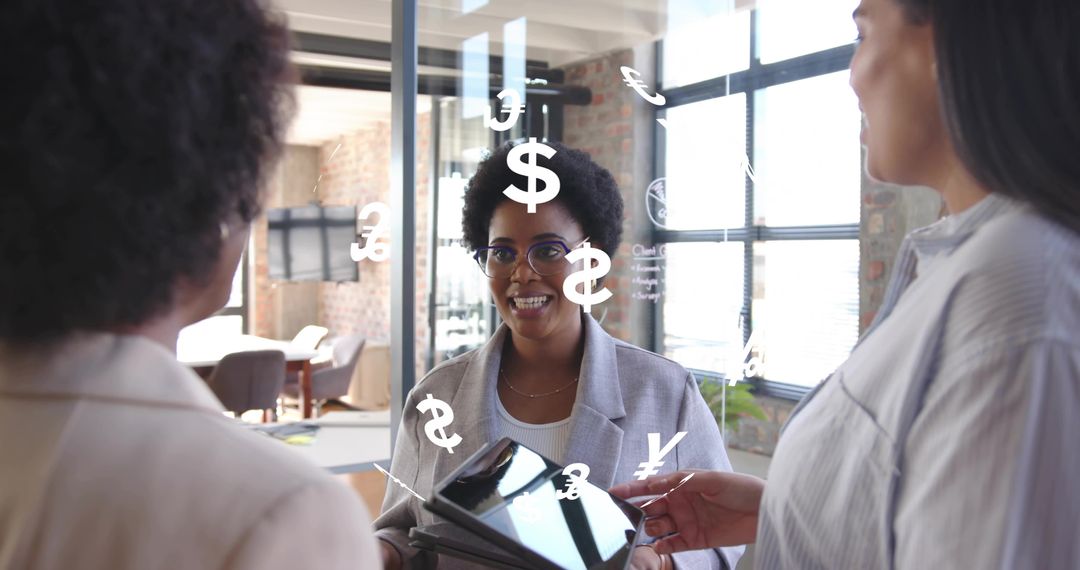 Colleagues Brainstorming with Digital Currency Symbols