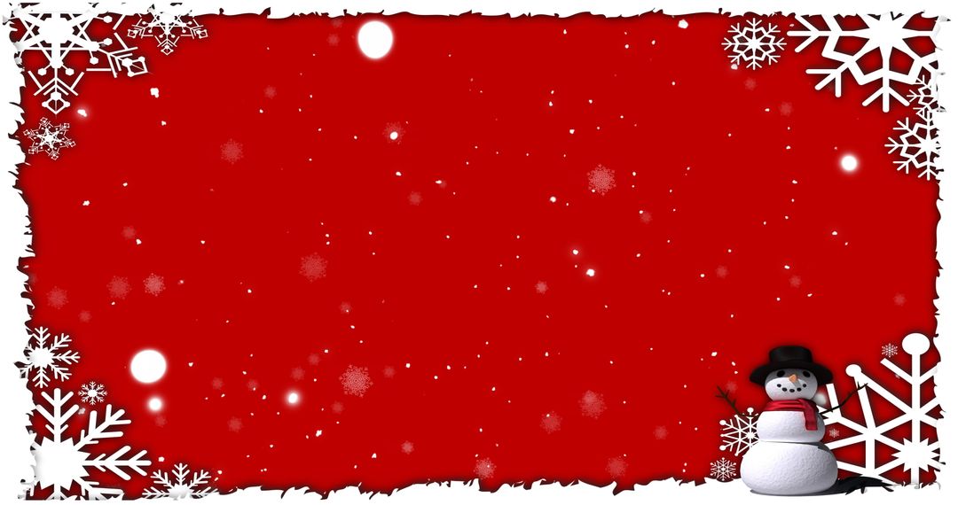 Festive Christmas Red Background with Snowflakes and Snowman