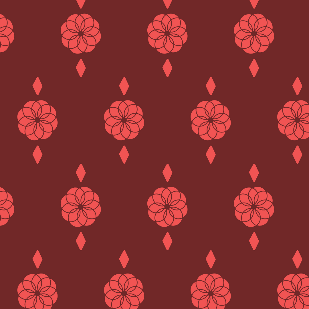 Seamless Red Rosette and Diamond Transparent Pattern Design