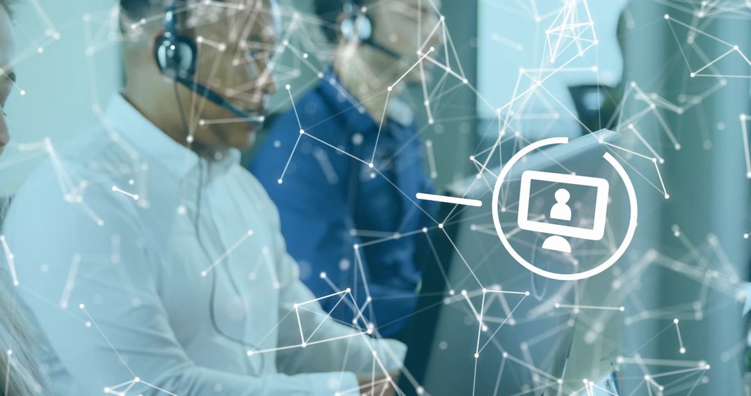 Diverse Customer Support Team with Digital Network Interface