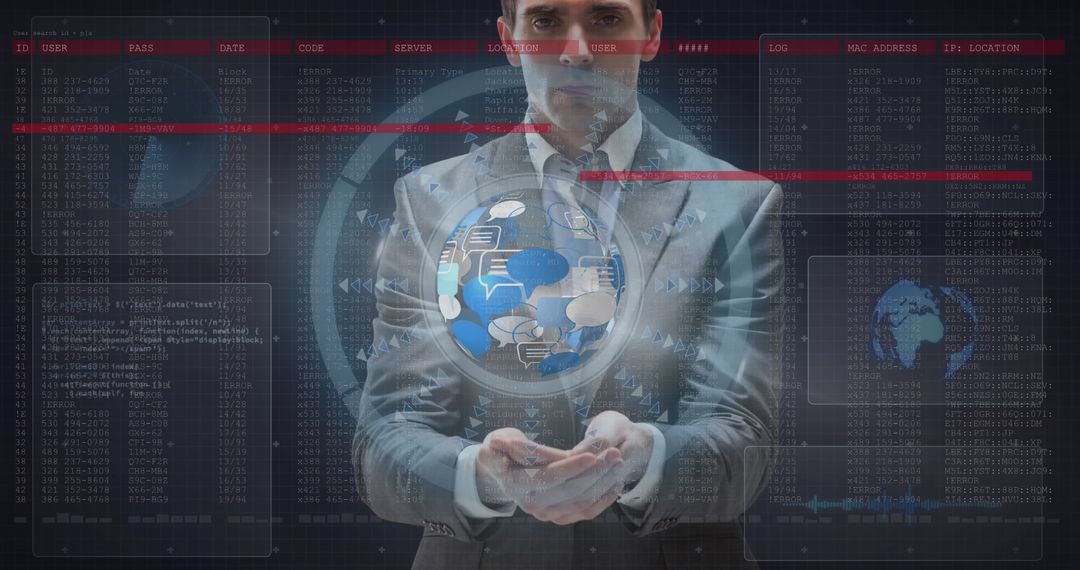 Businessman Connectivity with Digital Holographic Globe Interface