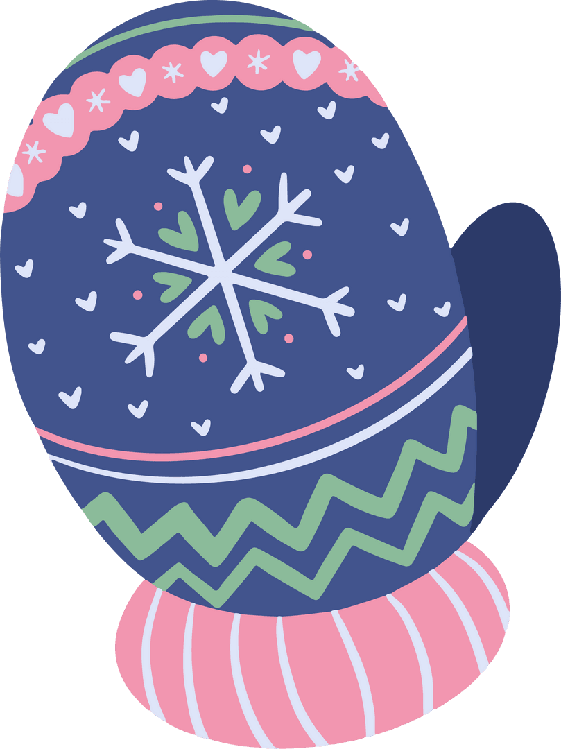 Festive Snowflake Mitten Design on Transparent Background