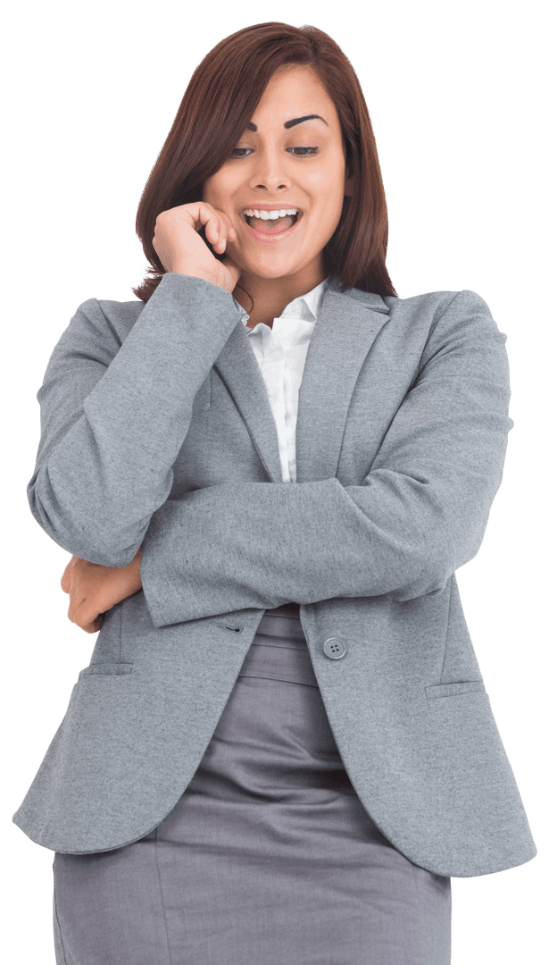 Happy Businesswoman on Transparent Background Wearing Suit