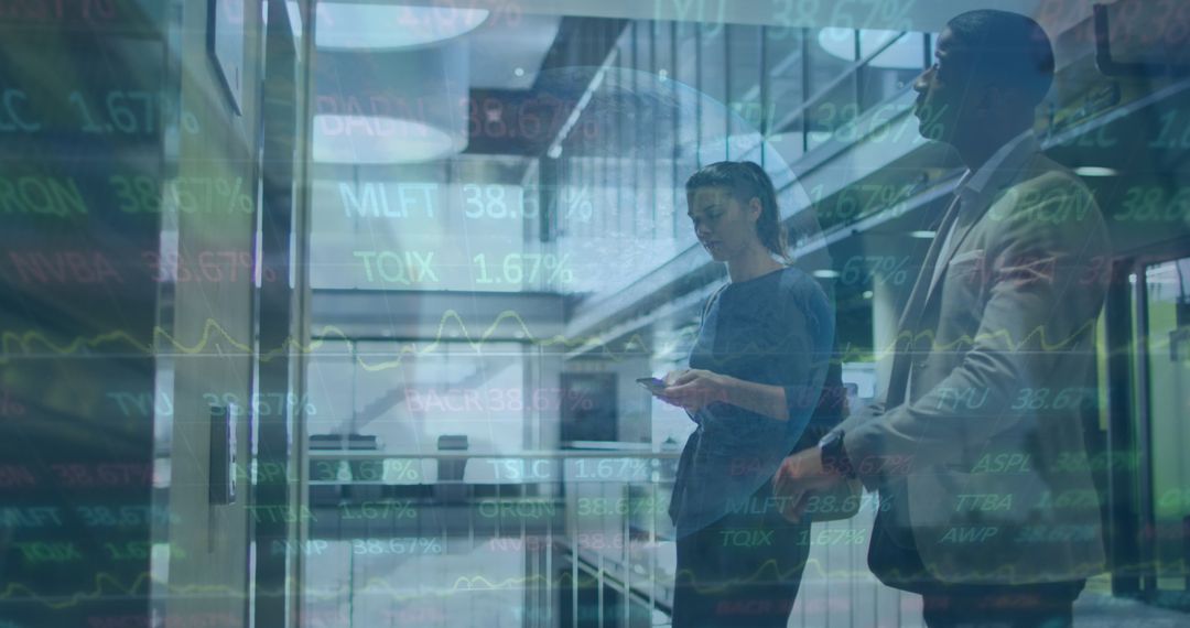 Stock Market Overlay with Diverse Business Team Analyzing Data